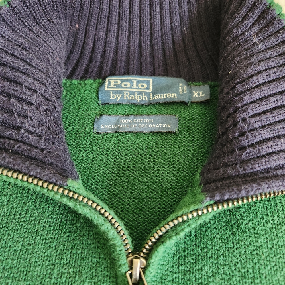 Polo Ralph Lauren VINTAGE 90s Forest Green Zip-Up Sweater XL - Picture 5 of 7